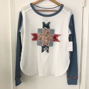 Free People Lone Star Patchwork Thermal Shirt